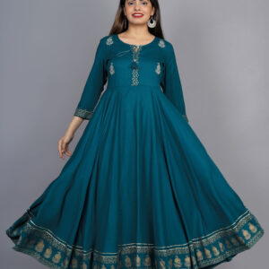Women Green Ethnic Motifs Embroidered Keyhole Neck Anarkali Kurta