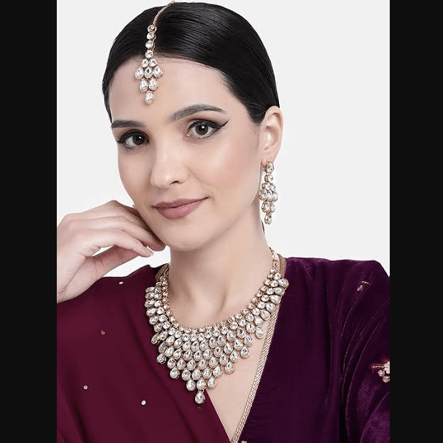 jewels traditional gold plated stone studded bridal choker necklace set earrings & maang tikka for women3 jewels traditional gold plated stone studded bridal choker necklace set earrings & maang tikka for women3